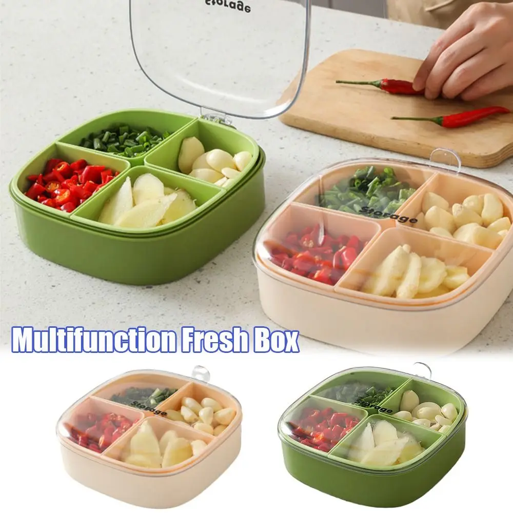 Drain Storage Box Fooding Sorting 4 Grid Fridge Food Storage Crisper Fruit Vegetable Preservation with Lid Frozen Storage Box