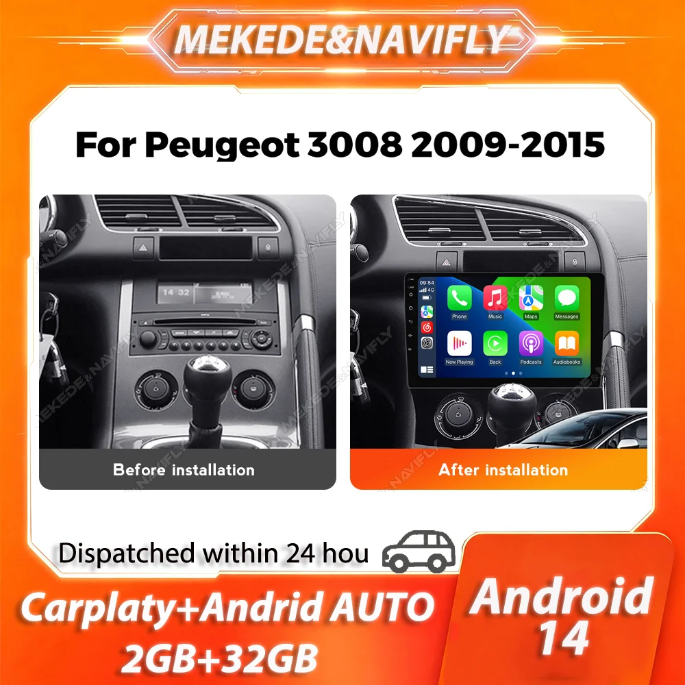 

Android 14 Intelligent car audio system Car radio For Peugeot 3008 5008 AT MT 2009 2012-2016 2 Din Carplay Stereo DVD Head Unit