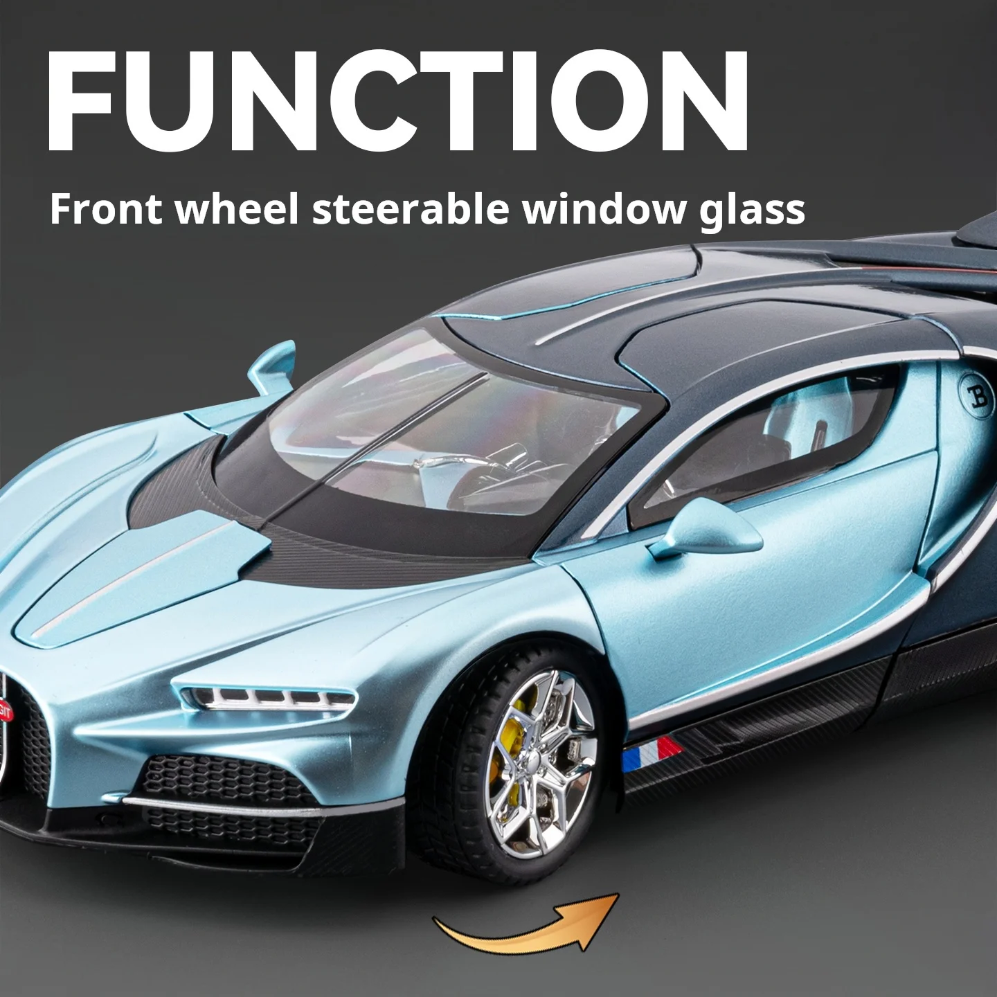 Modello in lega Bugatti tourbillon 24 scala pressofuso modello di auto giocattolo con suono e luce tirare indietro ragazzi regalo ornamenti da collezione