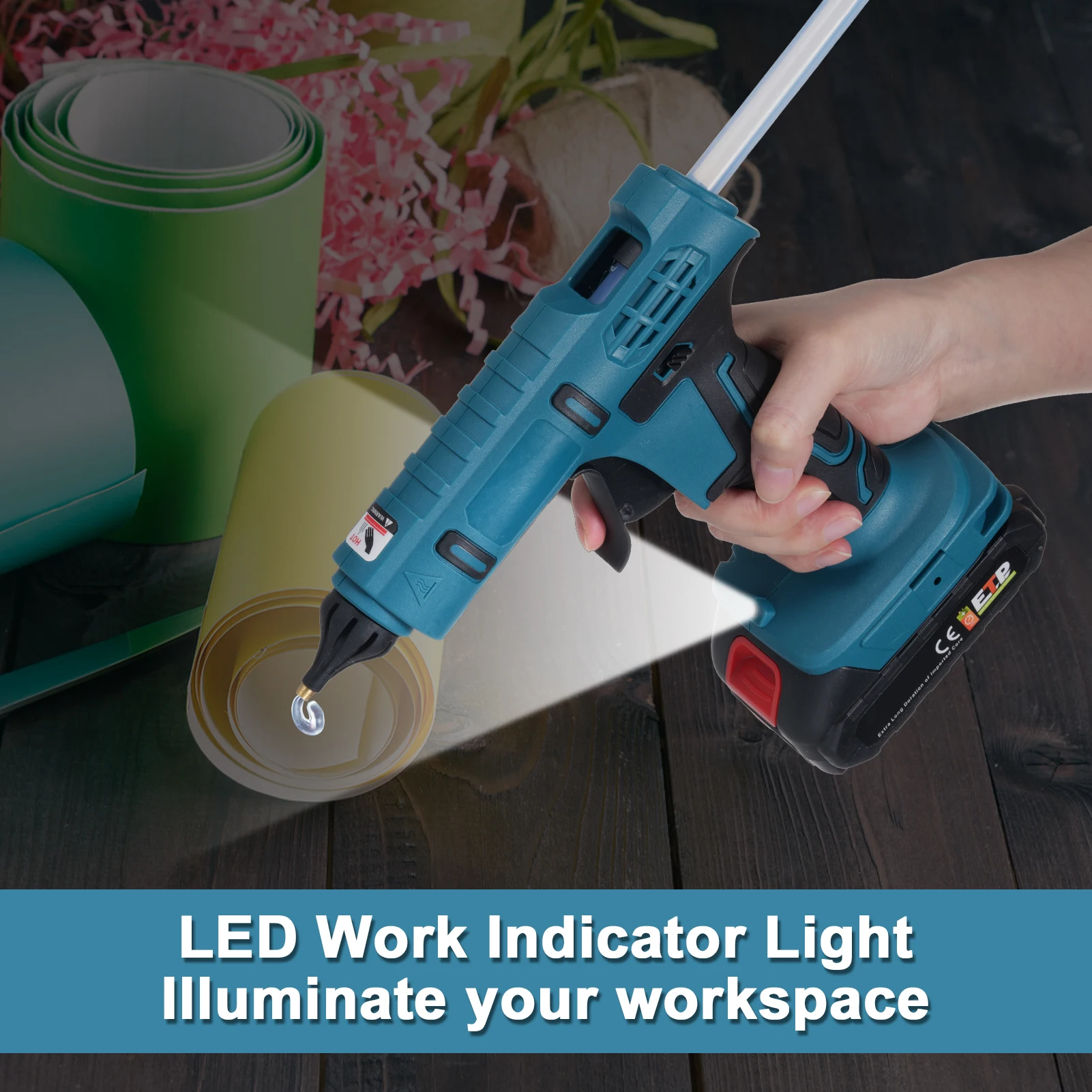 مسدس الغراء الساخن اللاسلكي تسخين سريع مع 20 قطعة عصي الغراء الساخن مصباح ليد لإصلاح الأثاث مع بطارية 18 فولت 1300 مللي أمبير في الساعة #4