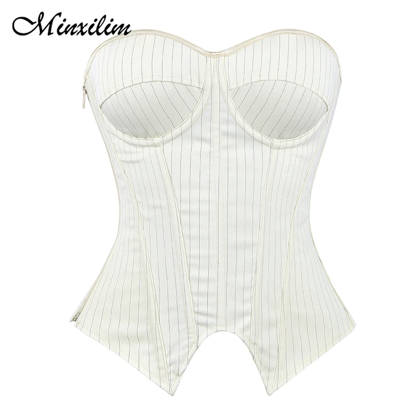 

Элегантный женский корсет Minxilim для коррекции фигуры, утягивающий талию, без бретелек, в полоску, на молнии, сексуальный топ