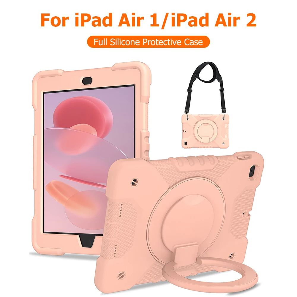 

Hybrid Stand Case for iPad 9.7in Air 1 2 4 5 iPad 2019 10.2in Pro 11 10th 11th Gen Cover 360 Rotating Handle Grip Shoulder Strap