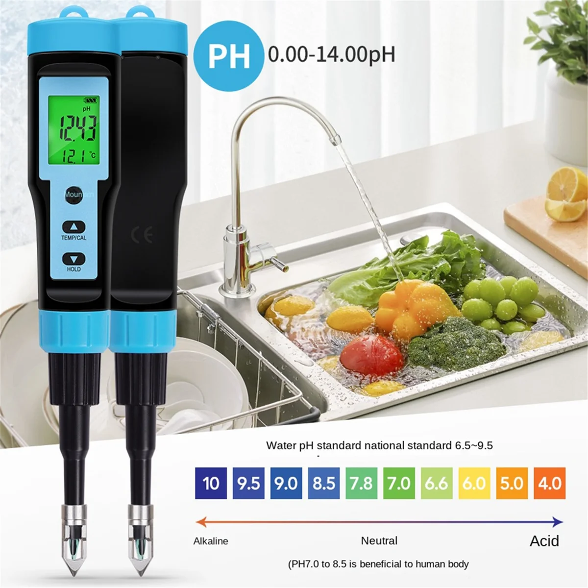 Food PH Meter 0.00-14.00PH High Accuracy Temp PH Tester Sensor Acidity Analyzer for Meat Canning Cheese Dough Water B