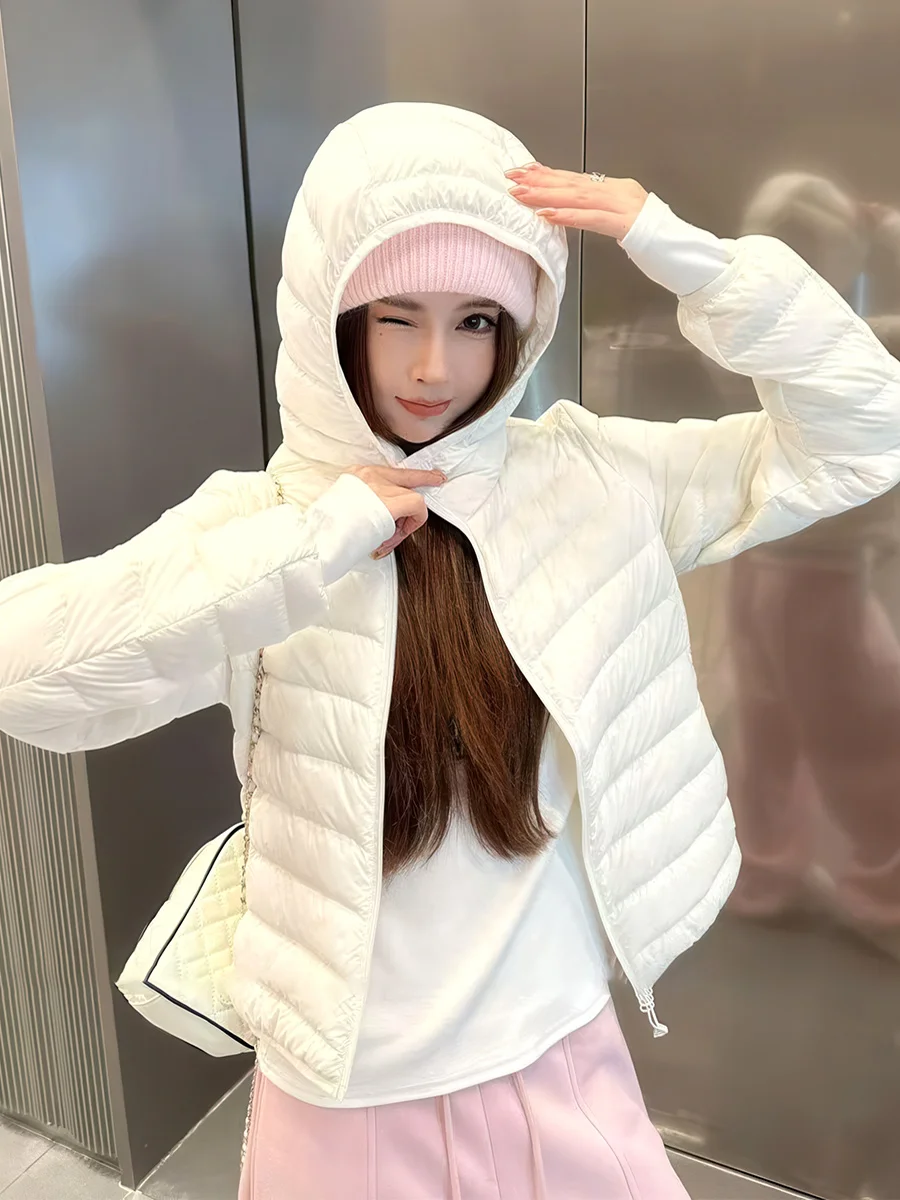 Coreano Sle ort con capucha abajo Jaet mujer ligero 90 blanco Du abajo ropa de abrigo cálida suelta Otoño Invierno Faion