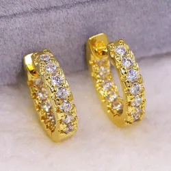 Classic 18k Gold Geometric Round Full Diamond Crystal Earrings For Women Zircon Silver Plated Christmas Gift Party Jewelry