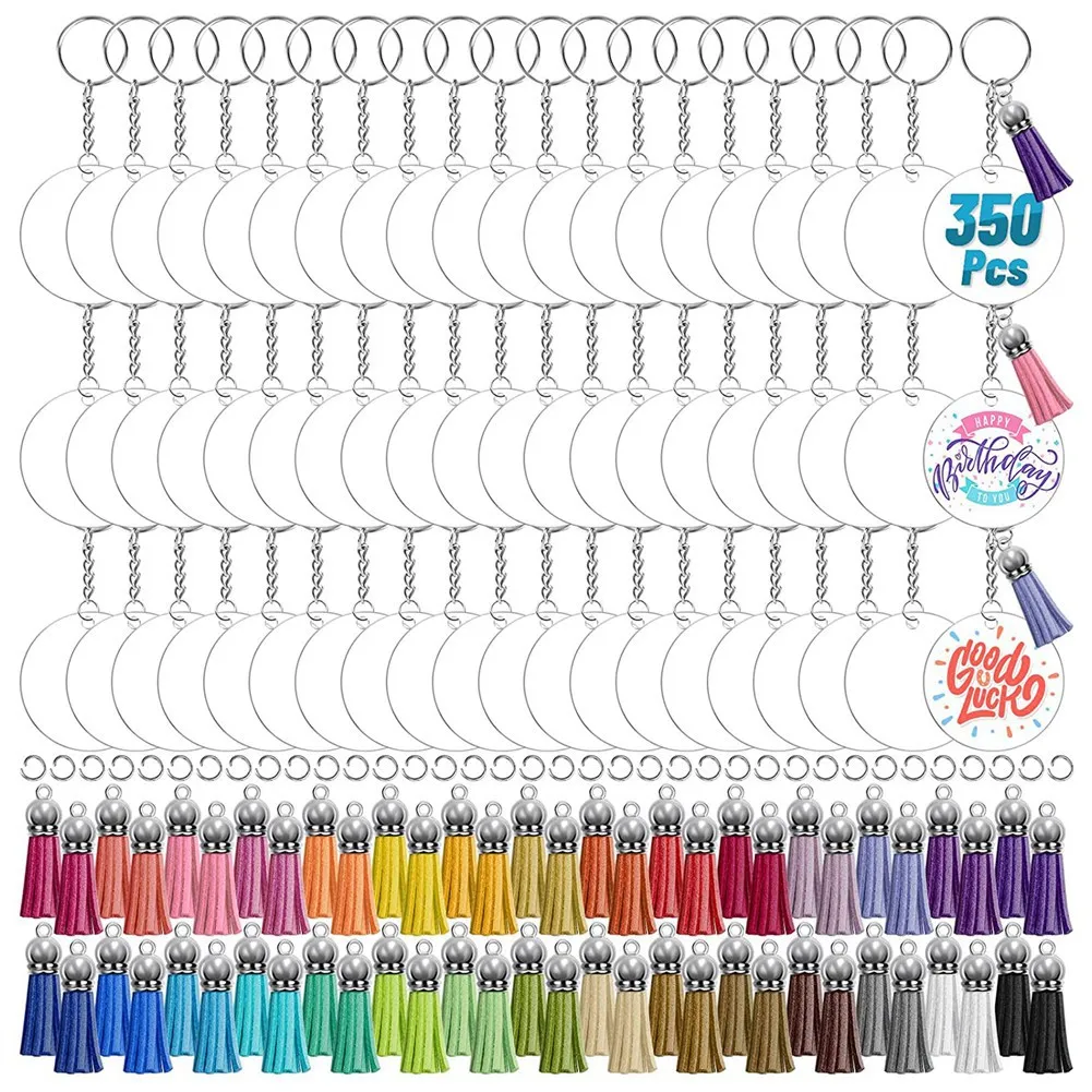 350Pcs Acrylic Clear Keychain Blanks for Vinyl with Blanks, Tassels, Jump Rings, Keychain Rings for DIY Keychain Craft