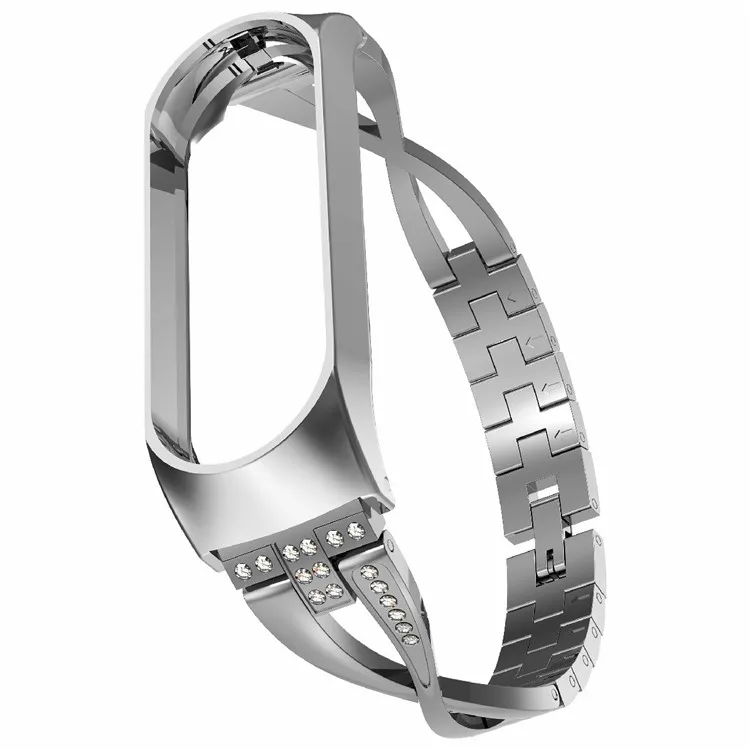 

X-Shaped Design Aluminum Alloy Jewelry Wristband Bling Diamond Metal Strap for Xiaomi Mi Band 6 / 5 - Silver