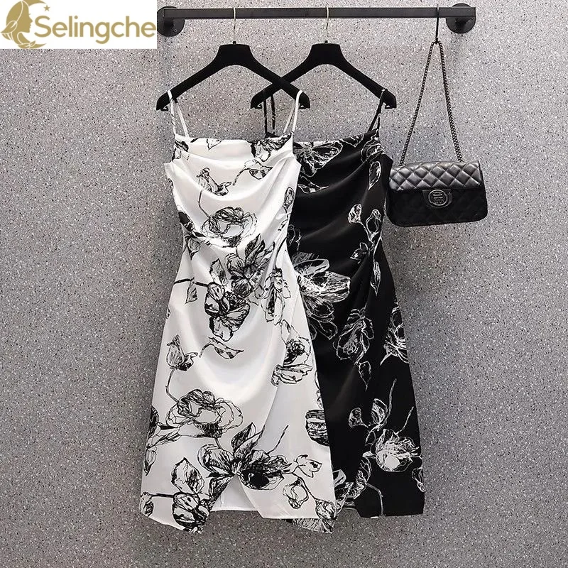 

Large Size Women's Clothing 2024 Summer New Slimming and Belly Covering Suspender Dress Chubby Girl French Style Floral Dress