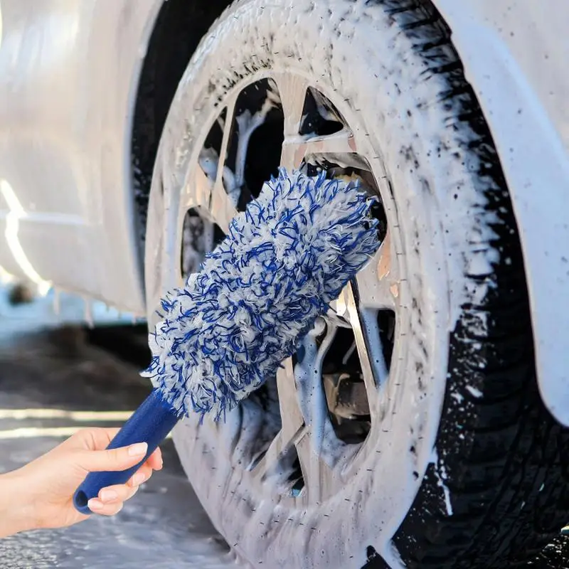 Brosse de lavage de voiture en peluche avec poignée coordonnante, super brosse, jantes, rayons, baril de roue, accessoires de voiture, qualité