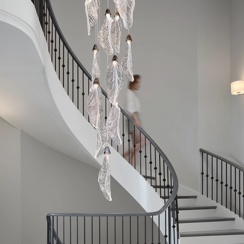 Modern Floating Leaf Hanging Chandelier For Staircase Lobby Vila Living Room Designer Leaf Pendant Ceiling Chandelier Restaurant