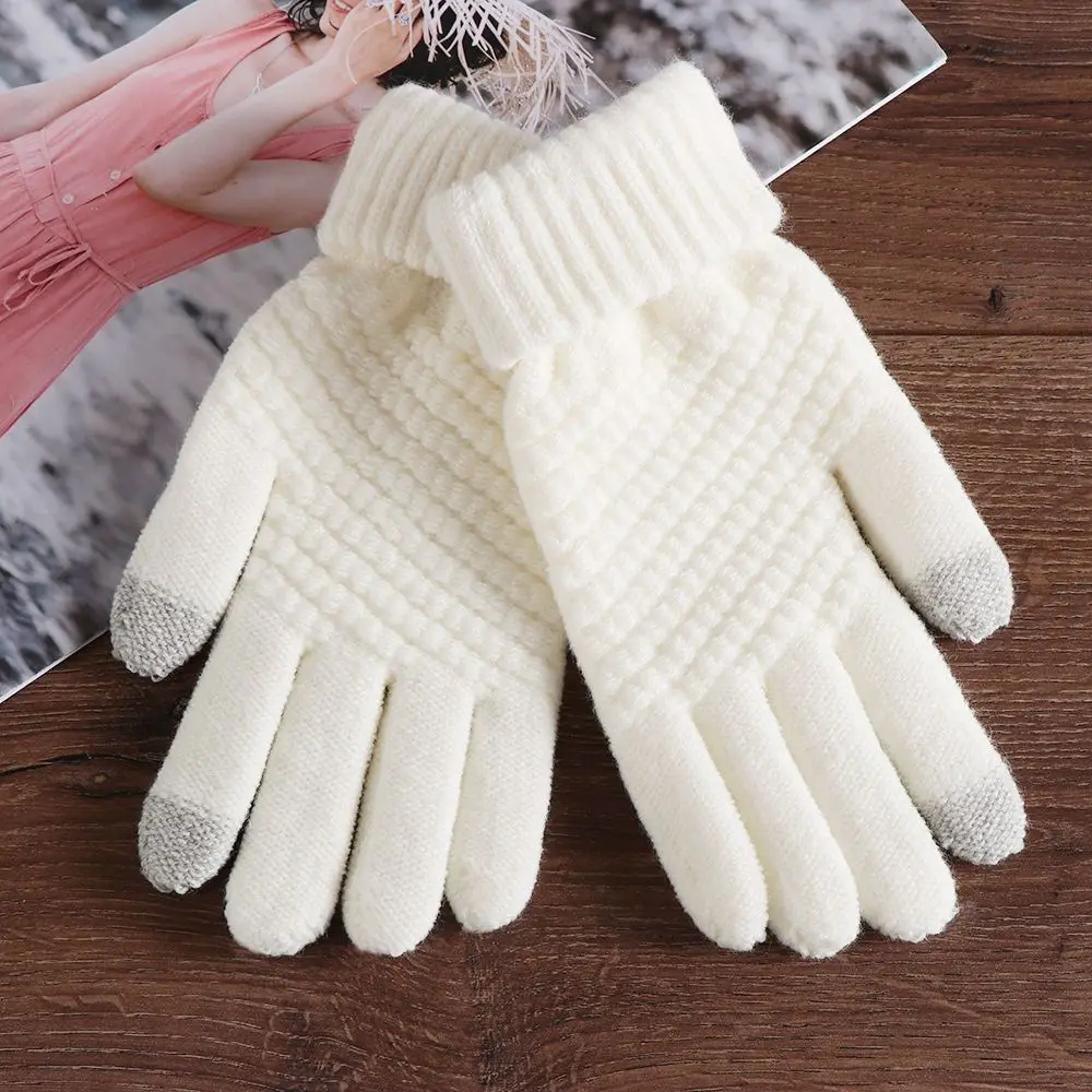 Fashion thicken Winter warm Women gloves full finger touch screen knitted wool