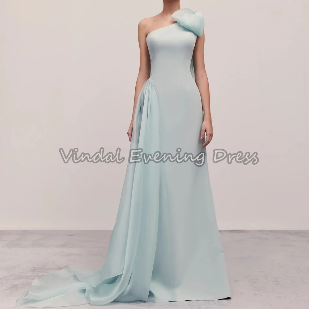 

Vindal Crepe A-line One-shoulder Neckline Floor Length Pleats Simple Saudi Arab Evening Dresses For Women 2025 With Sleeveless