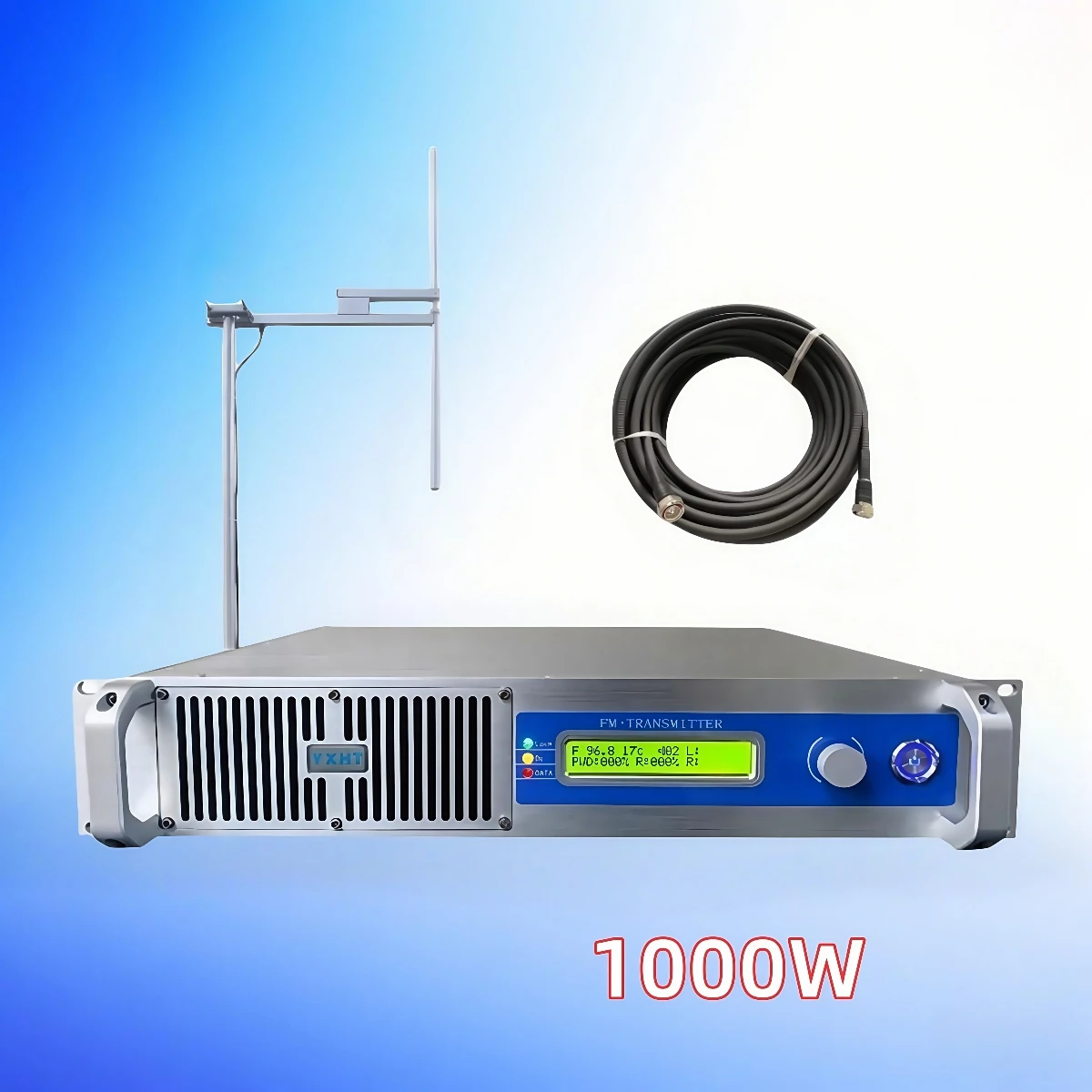

1KW Stereo FM Radio Transmitter Full Set Kit – Church Broadcast Wireless Audio System with Antenna & Cable
