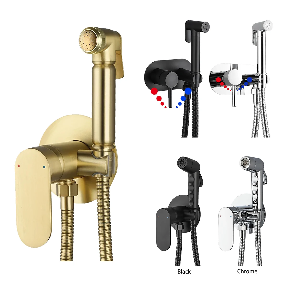 

ULA Black Chrome Bidet Mixer Faucet Toilet Faucets Ducha Cold&Hot Water Mixer Crane Round Shower Sprayer Hygienic Shower