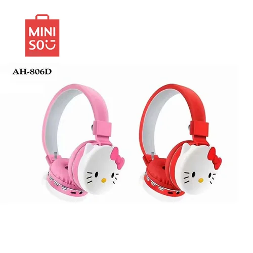AH-806D Hello Kitty lindos auriculares Bluetooth auriculares inalámbricos Anime dibujos animados auriculares estéreo auriculares con micrófono regalo