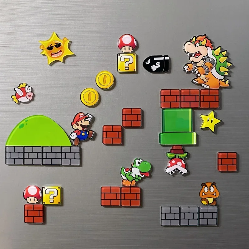 Super Mario Bros Fridge Magnets Anime Message Board Reminder Cartoon Cute Decoration Acrylic Refrigerator Magnetic Stickers Toys