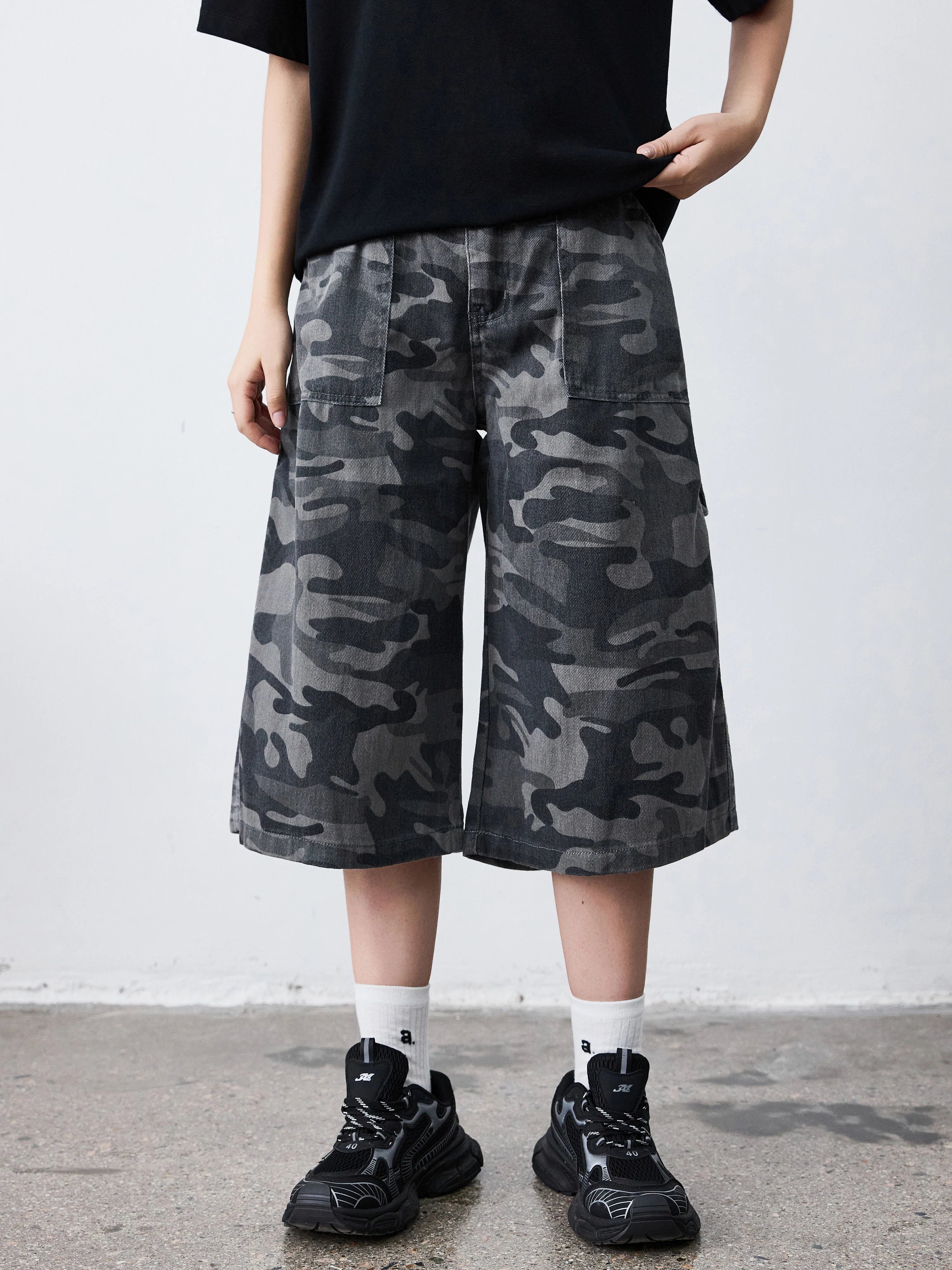Calças de Trabalho Camufladas SoyBeer Trendy, Jeans Soltos Lavados de Comprimento 7/8, Unissex, Verão, Casual, Mistura de Alg...