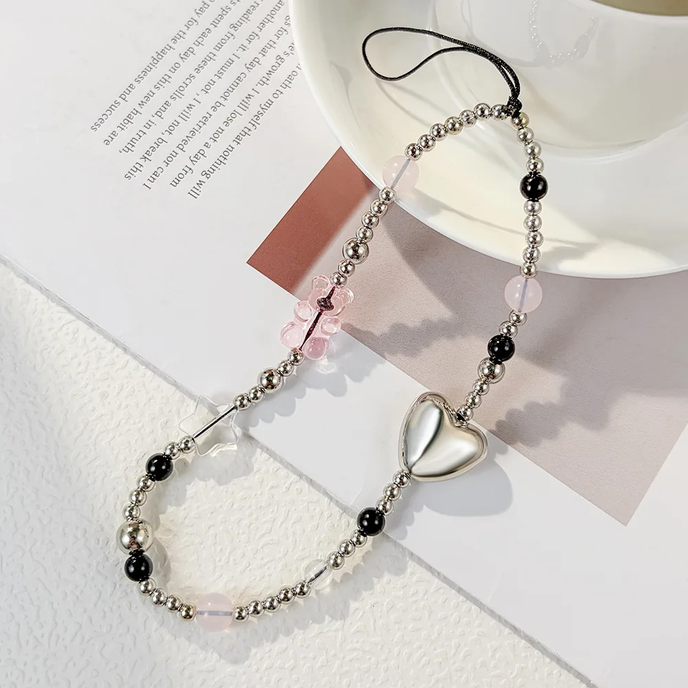 Candy color cartoon bear mobile phone chain DIY mobile phone case lanyard lanyard square grid anti-lost mobile phone chain - Detail 1