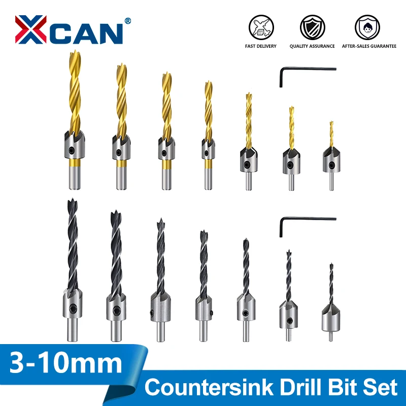 

XCAN 7pcs HSS Countersink Drill Bits 3/4/5/6/7/8/10mm Reamer Wood Chamfer Drill Counterbore Pliot Hole Cutter Screw Hole Drill