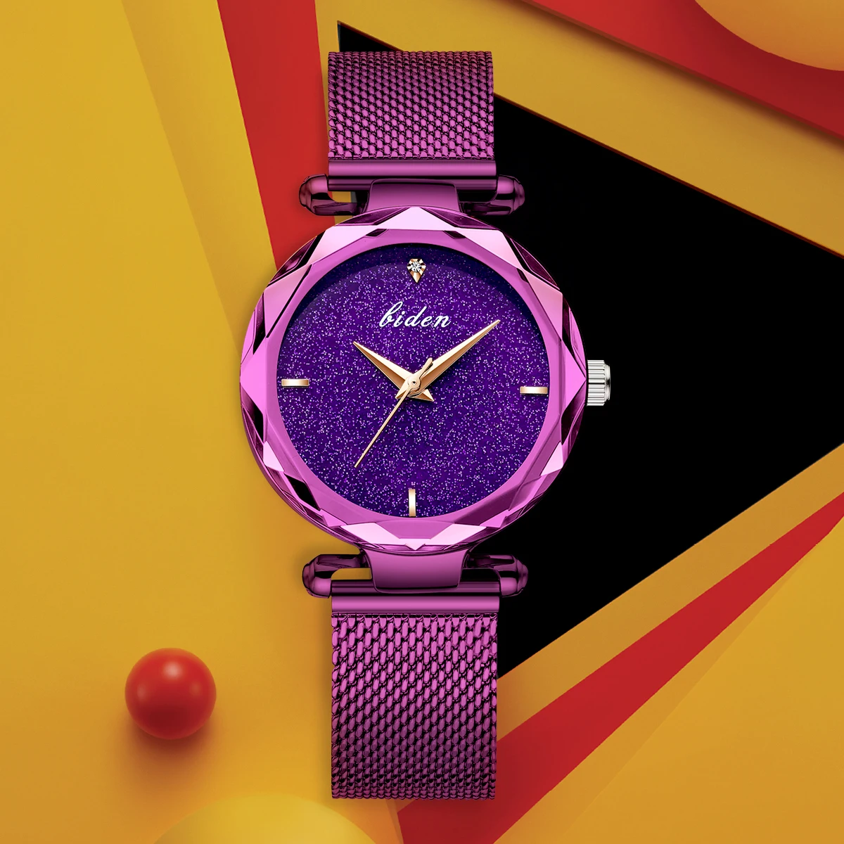 BIDEN Fashion Premium Purple Women's Watch Mesh Belt Night Light 30M Waterproof Daily Birthday Women's Exclusive Gift Free Box