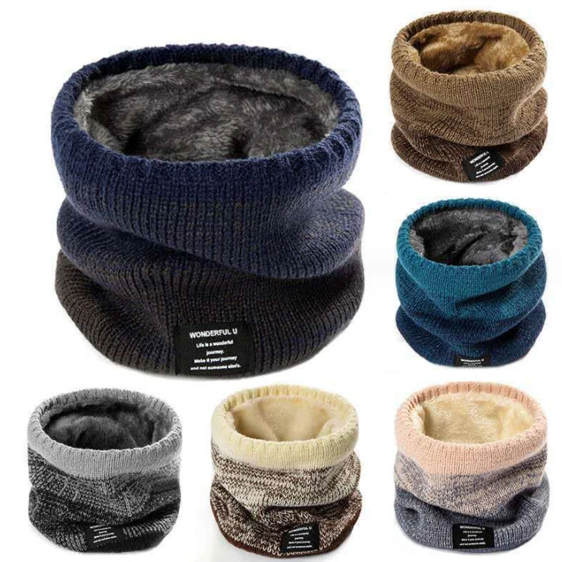 

Winter Scarf for Men Fleece Ring Bandana Knitted Warm Solid Scarf Women Neck Warmer Thick Cashmere Hot Handkerchief Ski Mask