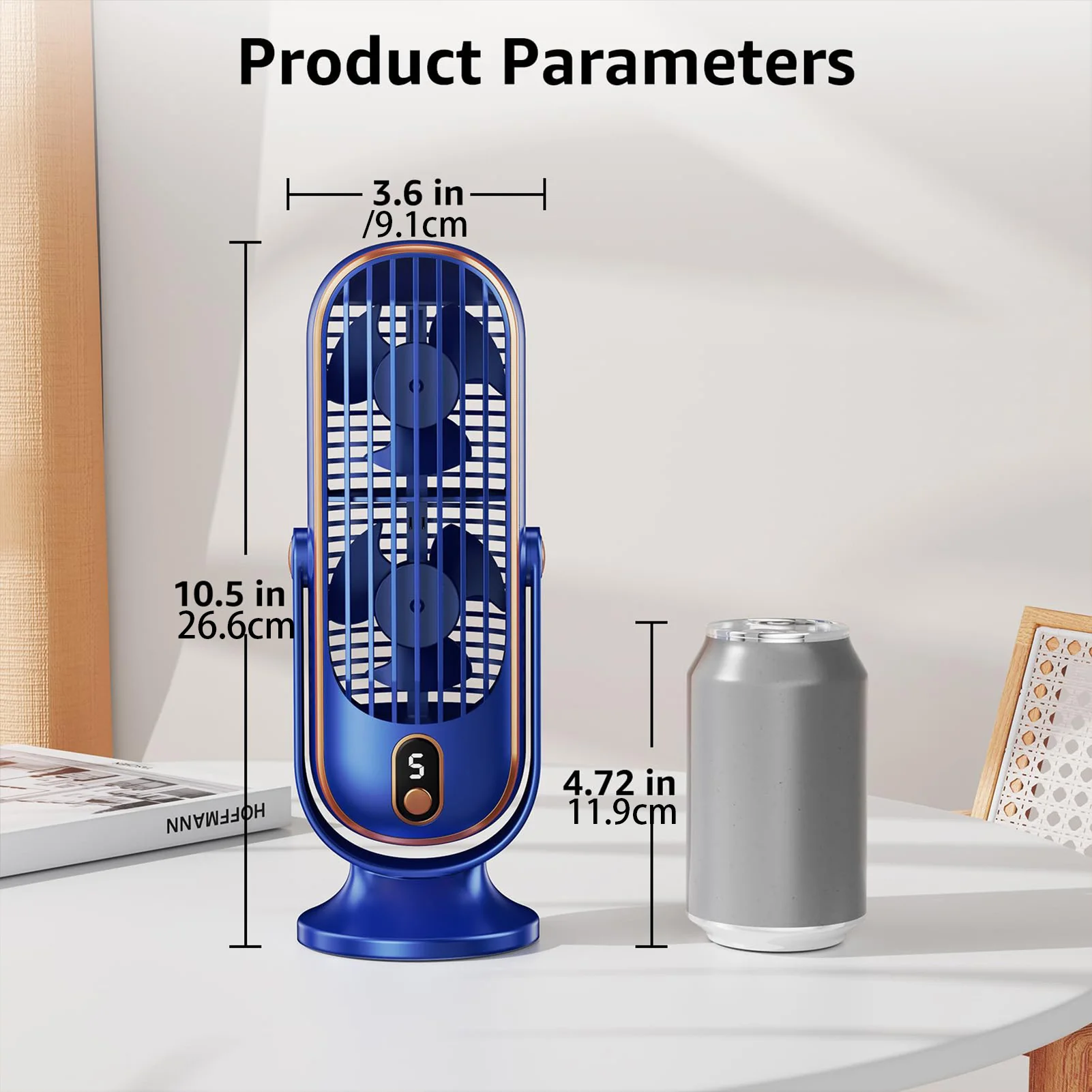 Ventilador de mesa portátil com opções de 5 velocidades, ventilador pequena torre, dormitório, casa, desktop, quarto