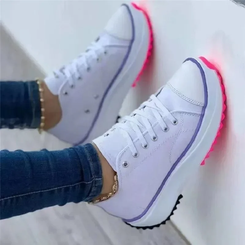 Speedy 2024, zapatos clásicos de lona blancos, zapatillas de deporte para mujer, zapatos de plataforma informales con cordones sólidos para mujer