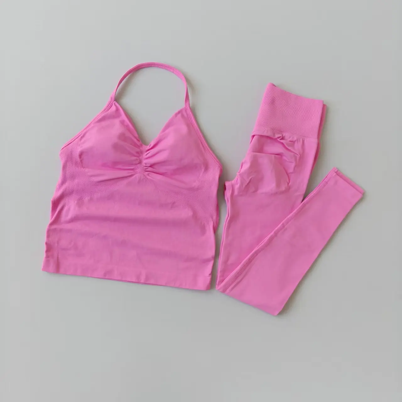 2-teiliges Sport-Set für Damen: Push-Up-Yogahose mit Rückenausschnitt, Fitness-BH, High-Waist-Leggings, nahtloses Set – Detail 6