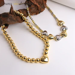 5pcs, Big Round Ball Beads Heart Pendant Necklace For Women Gold Silver Color Heart Beads Choker Necklace Jewelry Gift