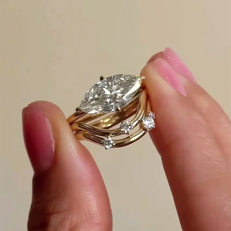 Marquise Cut Lab Diamond Ring 100% Real 925 Sterling Silver Engagement Wedding Band Rings for Women Bridal Promise Jewelry Gift