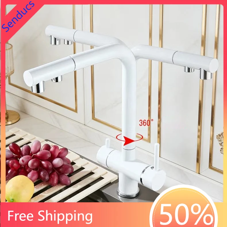 

Chrome Hot Cold Pull Out Filter Kitchen Sink Faucets Copper Alloy Pull Down Purified Water Faucet Hot Cold 3 Way Kitchen Faucet
