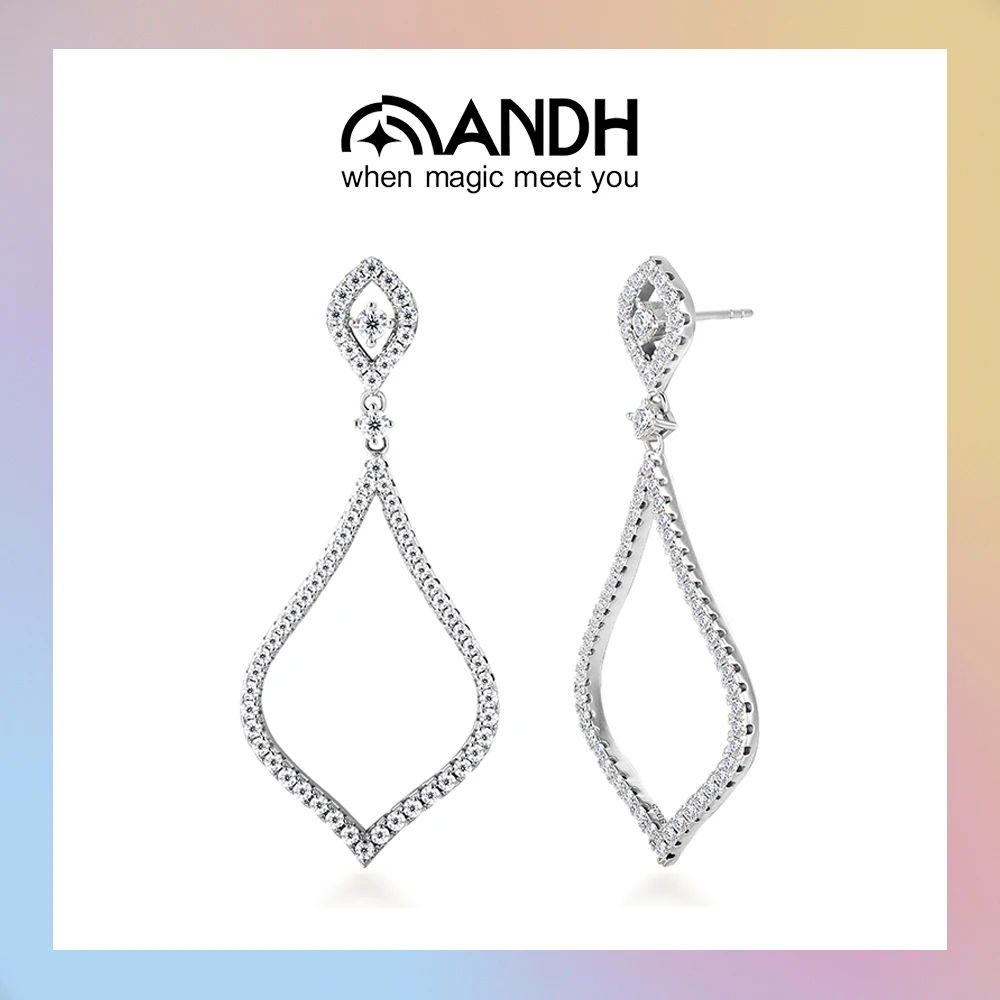 

ANDH Sparkling Moissanite Diamond Drop Earrings for Women 925 Sterling Silver Hollow Out Dangle Earrings Elegant Party Jewelry