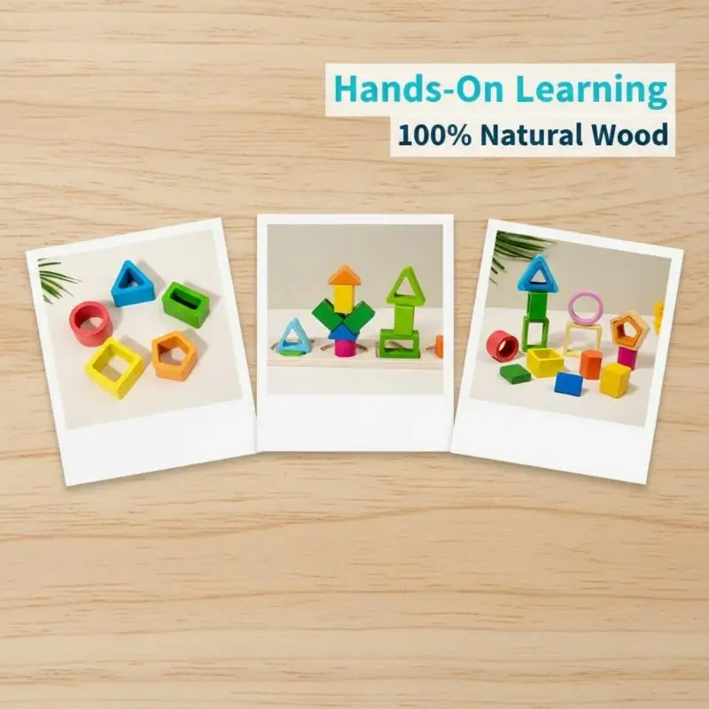 Montessori Wooden Sorting Stacking Toys Shape Color Sort Block Puzzles Toddler Geometric Stacking Toys For Baby Early Education