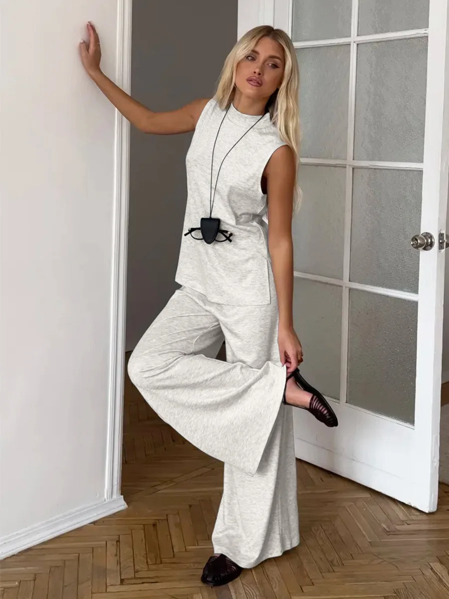 Bornladies Frühling Sommer Neues Damen-Tanktop-Hosen-Set Damen-Loungewear Ärmelloses Tanktop Weitbein-Hose Lässiges Zweiteiler-Outfit – Detail 10