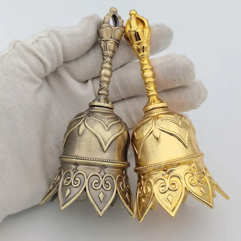 Vintage Elegant Lotus Bell Hand-cranked Copper Bell Temple Church Bell Old Man Bell Christmas Bell Hanging Home Decoration