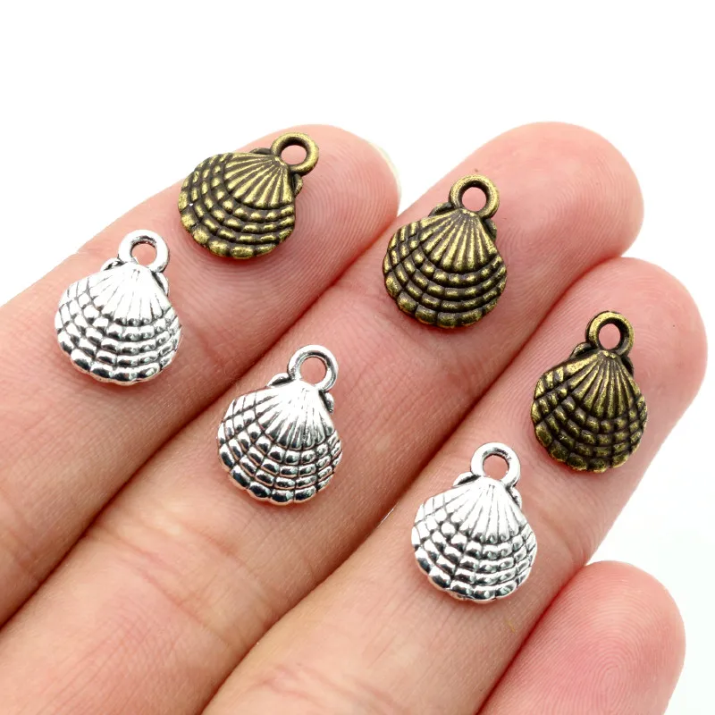 20pcs Charms double sided shell 13x10mm Antique Making pendant fit,Vintage Bronze Tibetan Silver Plated ,DIY bracelet necklace