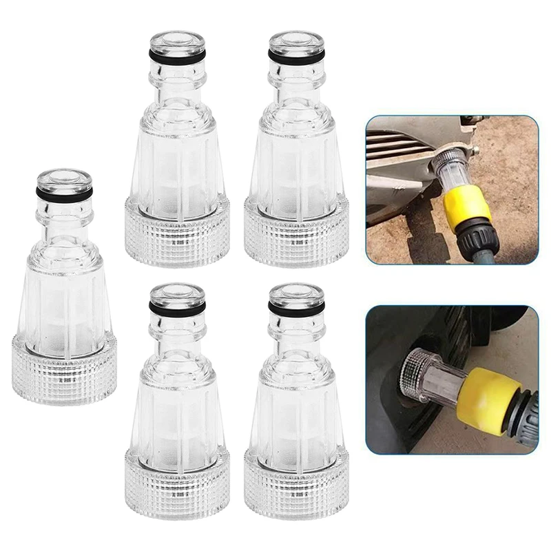 5Pcs Transparent Water Inlet Filter with 3/4 Inch Garden Hose Adapter, Pressure Washer Replacement Fittings
