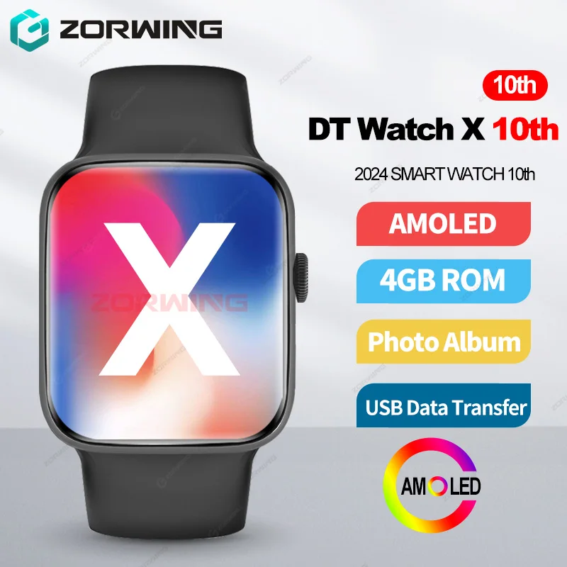 DT Watch X 10e Smart Watch AMOLED Heren Dames Sporthorloges Serie 10 USB-modus Fotoalbum Lokale muziek NFC Kompas Smartwatch Nieuw