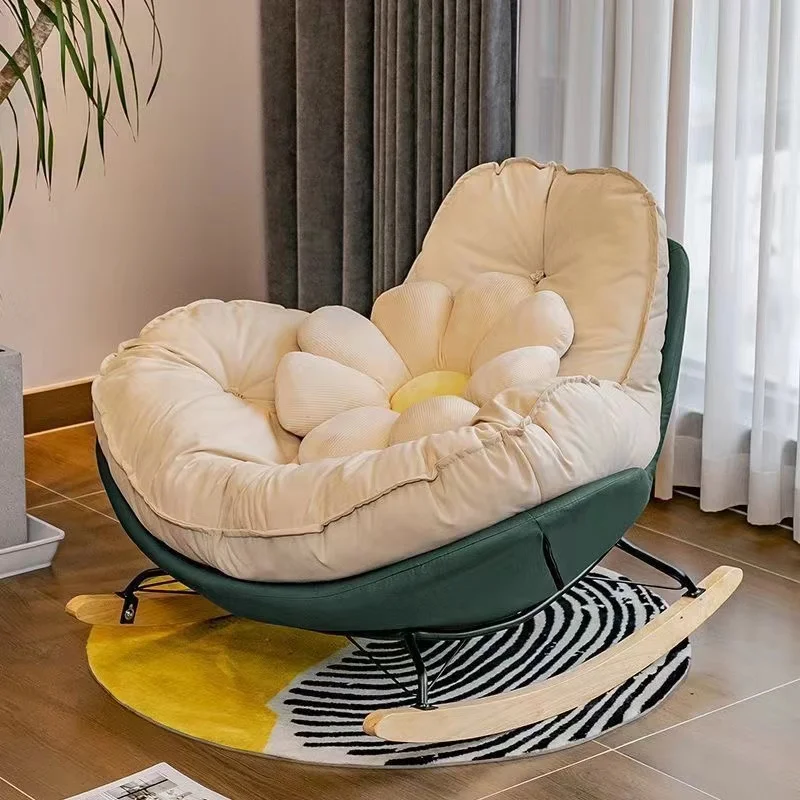 E LIFE Single Rocking Chair Lazy Sofa Balcony Living Room Bedroom Leisure Can Lie Can Sleep Luxury Eggshell Penguin Chair