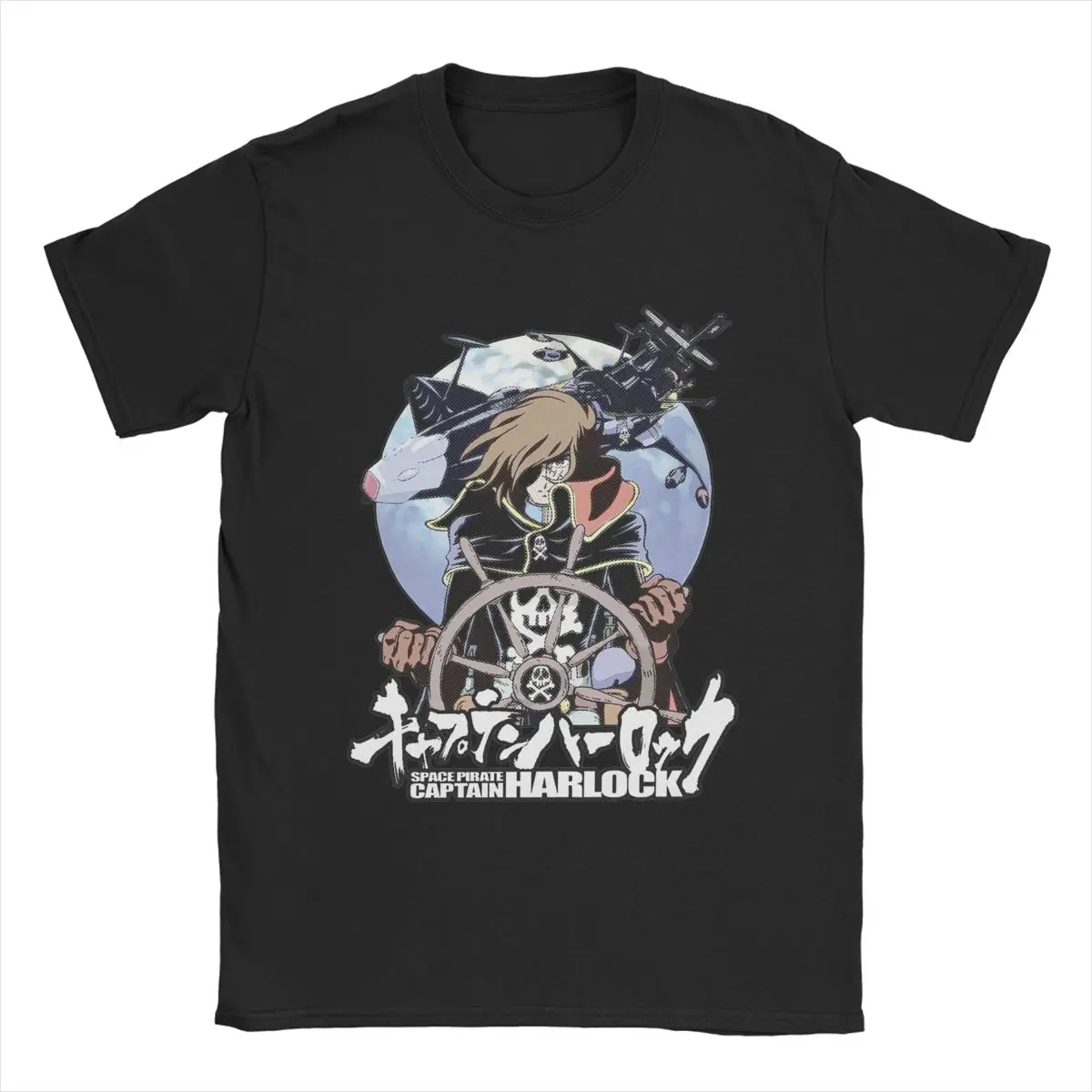 Space Pirate Captain Harlock Albator T-Shirts Men Vintage Pure Cotton Tees Crew Neck Short Sleeve T Shirts Gift Clothing