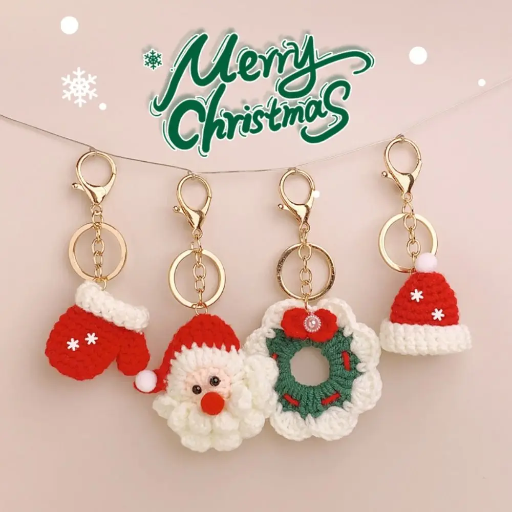 Christmas Mini Knitted Hat Keychains Knitted Hand-woven Christmas Hat Pendant Pendant Gloves Christmas Gloves Keyrings New Year