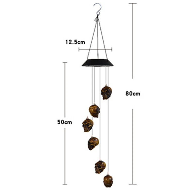 Promotion! Halloween Decoration-Outdoor Light, Solar Skull Wind Chime Light Suitable For Outdoor Halloween Party, Christmas