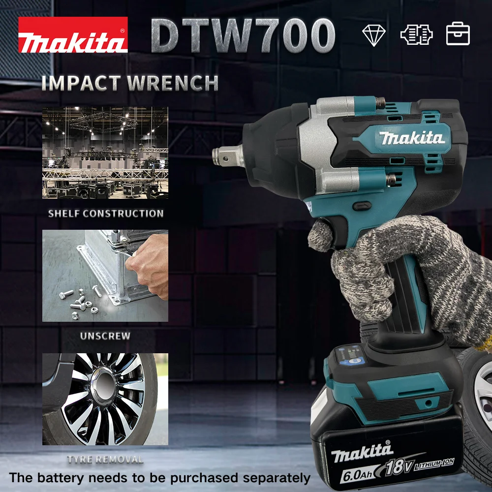 Makita 1000N.M Brushless Electric Impact Wrench 1/2 Inch For Makita 18V Battery Cordless Screwdriver Auto Repair Power Tools