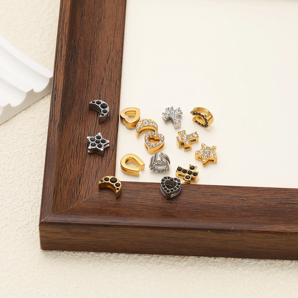 5개/세트 스테인리스 스틸 지르콘 별 하트 십자가 비즈 금도금 비즈 DIY 트렌디 쥬얼리 제작 목걸이 팔찌 부자재