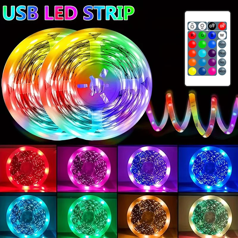 

RGB 5050 LED Strip Lights 5V USB LED Light Strip Remote Control Flexible Lamp Tape Ribbon Diode for Home Party Decor TV Backligh