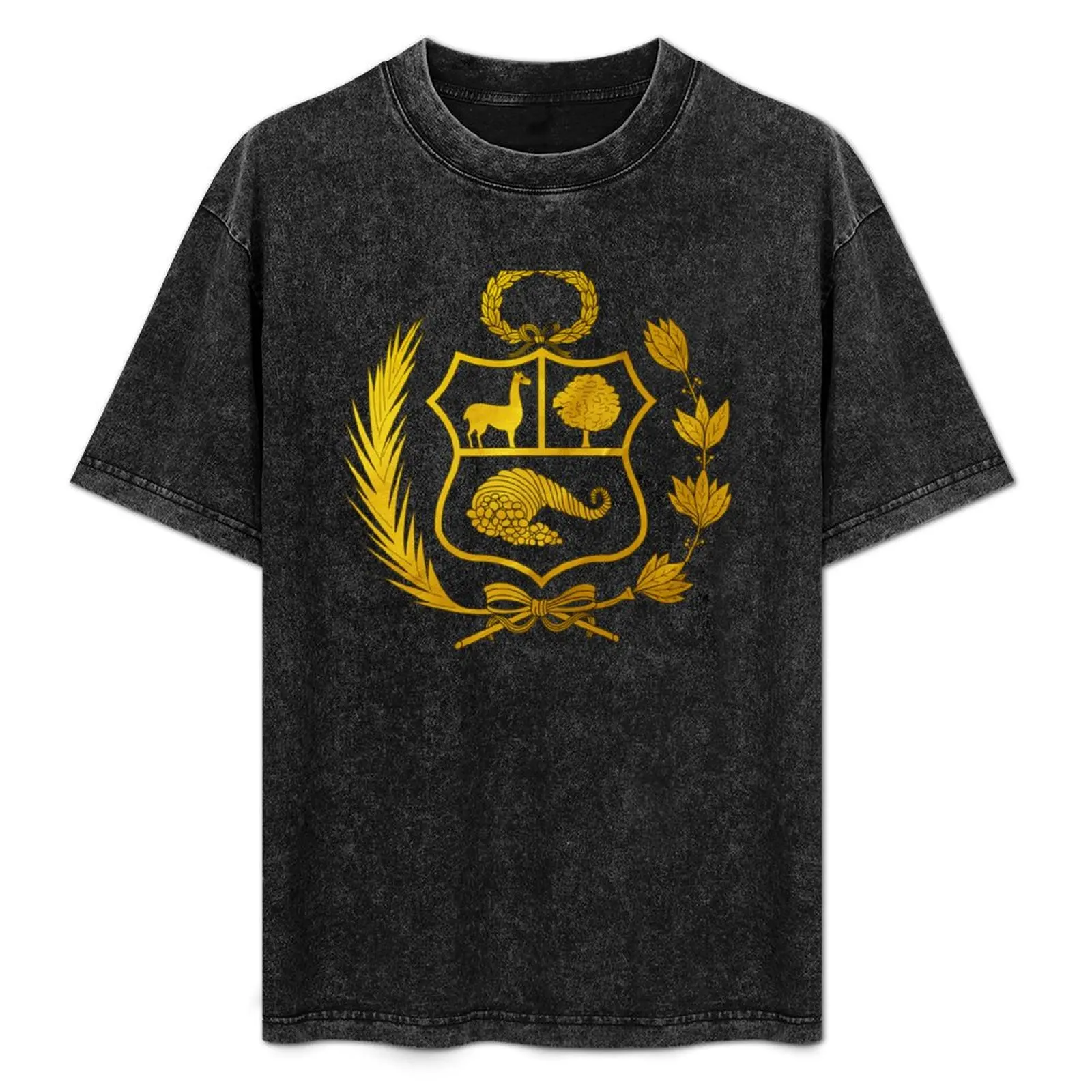 

Peru Golden Shield T-Shirt Modern Print Casual T-Shirt