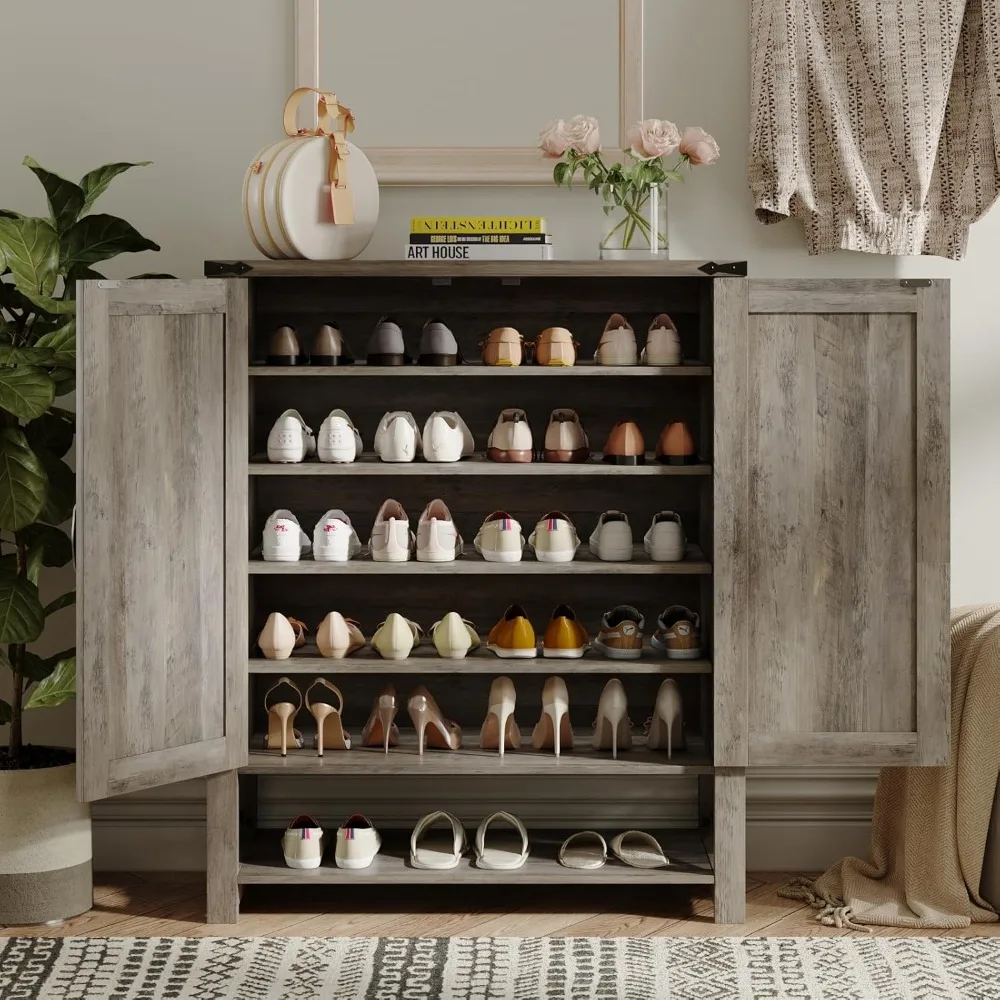 Shoe cabinet, 6-tier shoe cabinet with adjustable shelves, entrance wooden shoe rack storage cabinet, living room