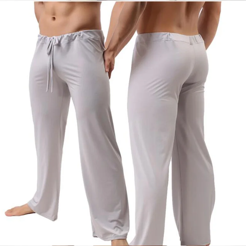 Men Home Pants Low - Waist See Through Transparent Loose Slippery Pajama Pants Male Ice Silk Loungewear Sexy Lingerie Gay Wear
