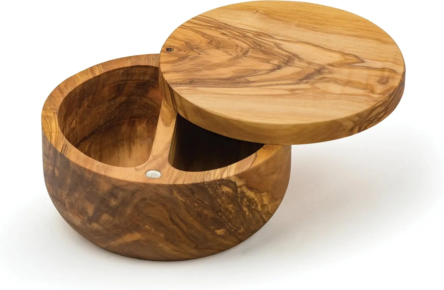 

Olive Wood Dual Compartment Spice Box with Magnetic Lid, 5-Inch Diameter Kitchen Storage Container