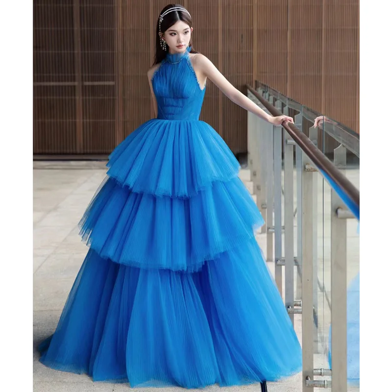 Strap Wedding Dress Princess Cake Dress New Blue Street Photo With Colorful Gauze   Party Dresses Formal Dresses